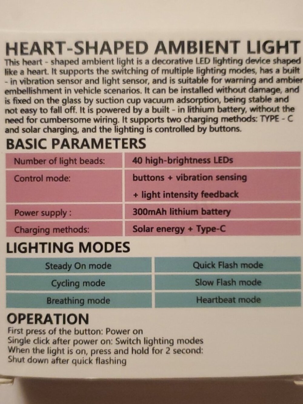 Heart Shaped Ambient Light - solar powered & type C charging NIB - Picture 2 of 2